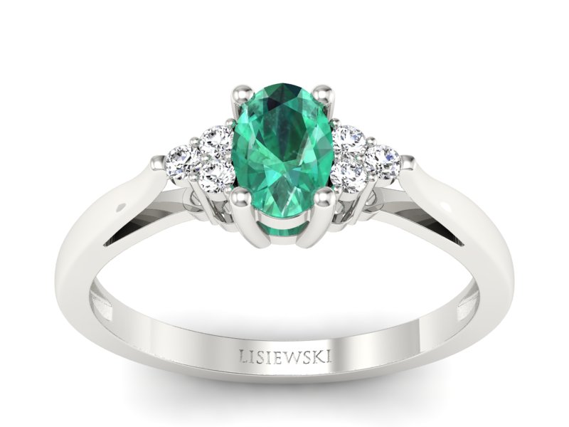 Pierścionek ze szmaragdem i brylantami białe złoto - p16248bsm - 1