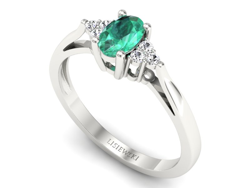 Pierścionek ze szmaragdem i brylantami białe złoto - p16248bsm - 3