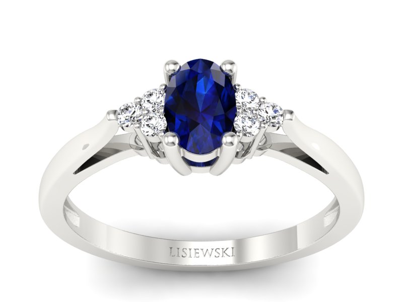 Pierścionek z szafirem i brylantami białe złoto - p16248bsz - 1