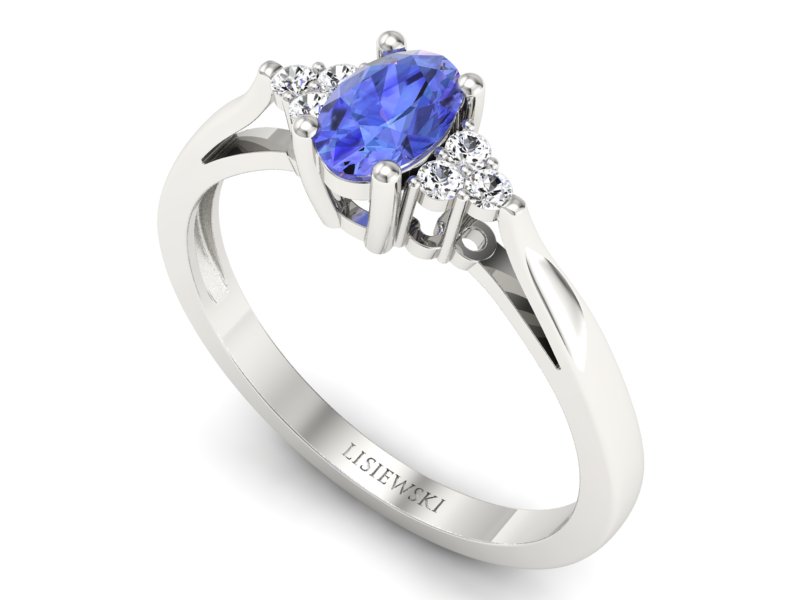Pierścionek z tanzanitem białe złoto i brylantami - p16248bt - 3
