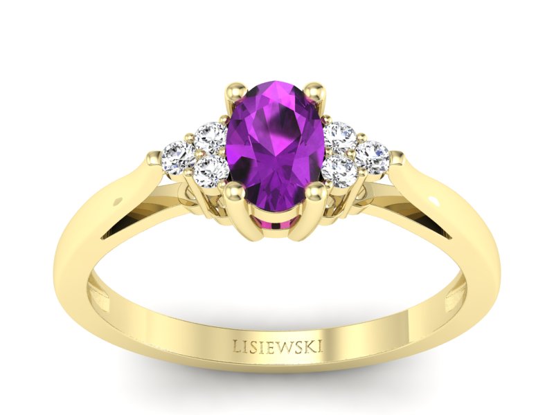 Pierścionek z ametystem i brylantami żółte złoto - p16248zat - 1