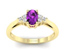 Pierścionek z ametystem i brylantami żółte złoto - p16248zat