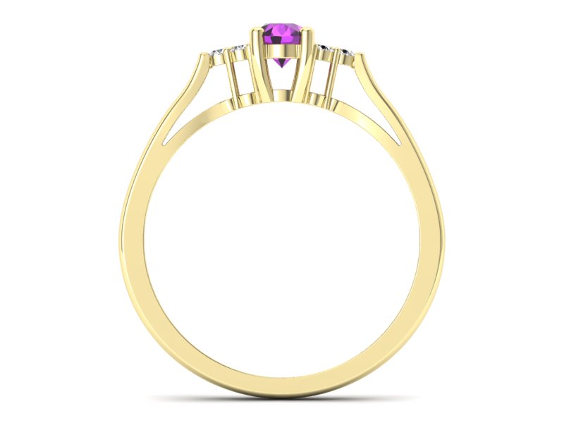 Pierścionek z ametystem i brylantami żółte złoto - p16248zat - 2