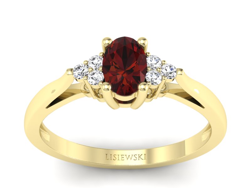 Złoty pierścionek z granatem i brylantami - p16248zgr - 1