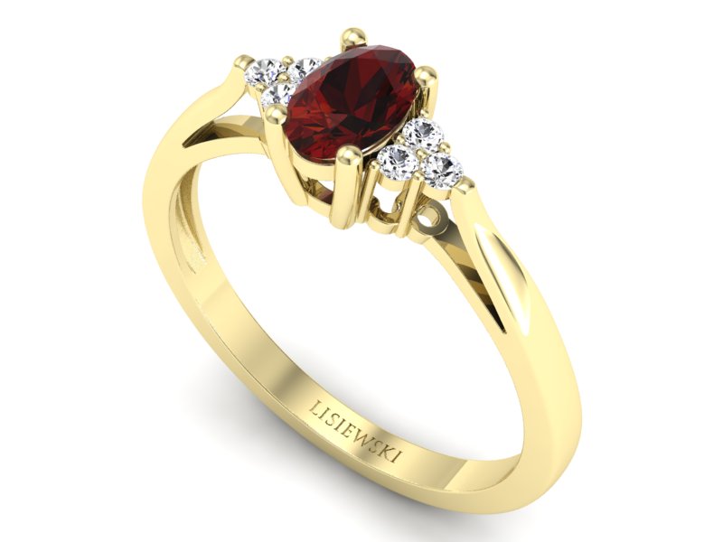 Złoty pierścionek z granatem i brylantami - p16248zgr - 3