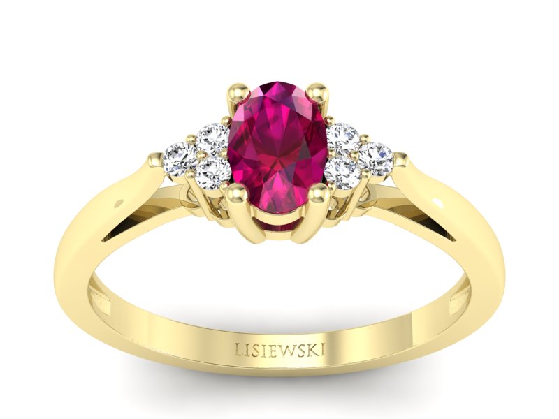 Złoty pierścionek z rubinem i brylantami - p16248zr - 1