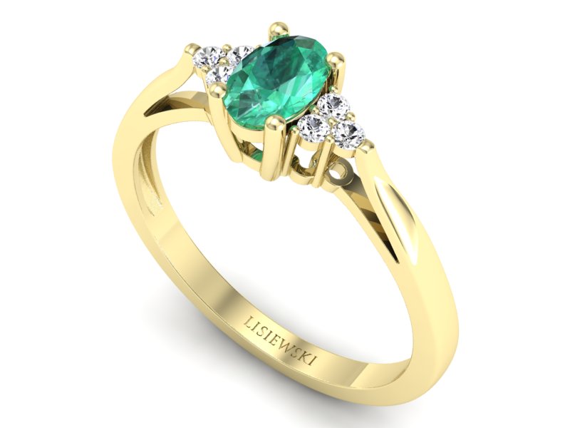 Złoty pierścionek ze szmaragdem i brylantami - p16248zsm - 3