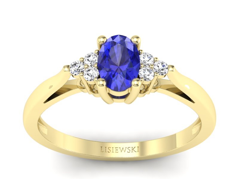 Złoty pierścionek z szafirem i diamentami - p16248zszc - 1