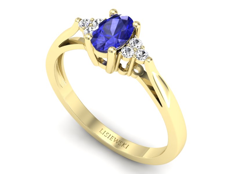 Złoty pierścionek z szafirem i diamentami - p16248zszc - 3