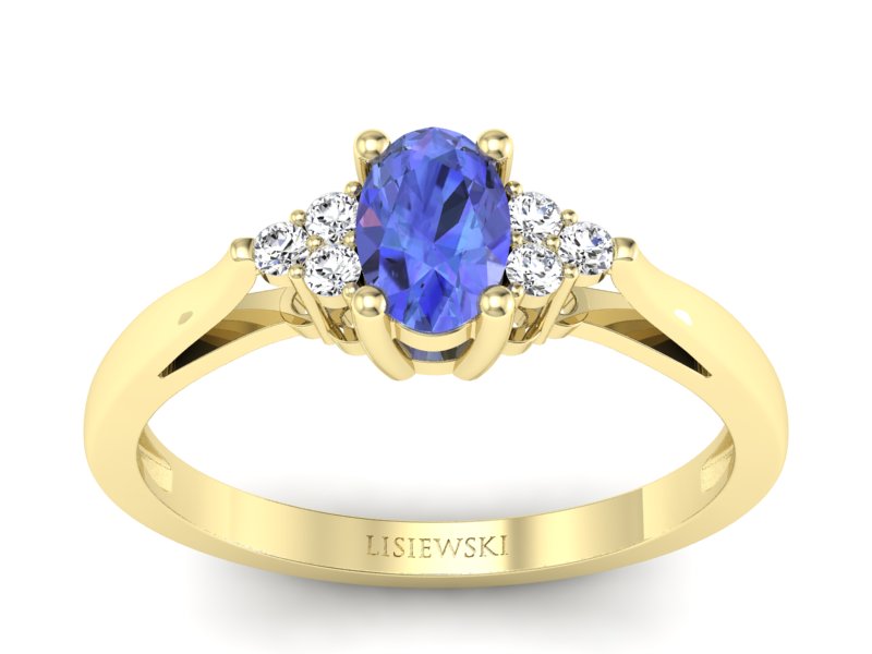 Złoty pierścionek z tanzanitem i brylantami - p16248zt - 1