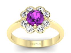Pierścionek ametyst i brylanty żółte złoto 585 - p16250zat
