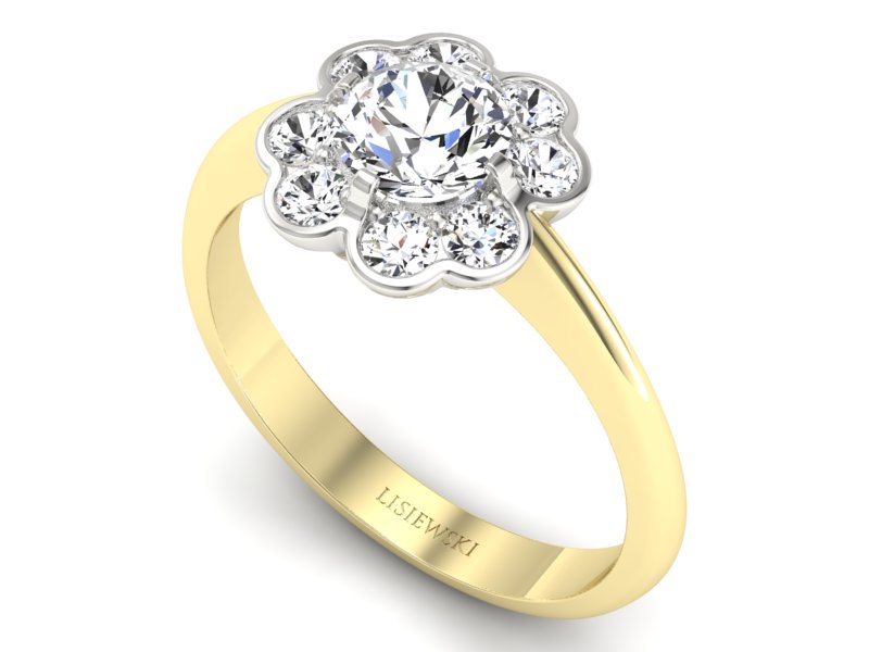 Pierścionek z diamentami żółte i białe złoto 585 - p16250zb - 3