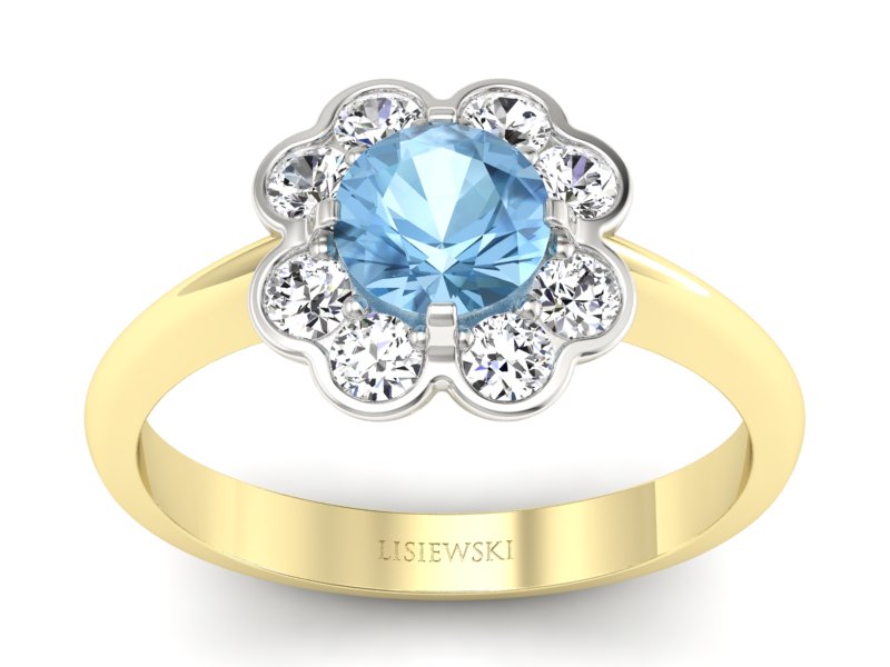Pierścionek topaz i brylanty białe i żółte złoto - p16250zba - 1