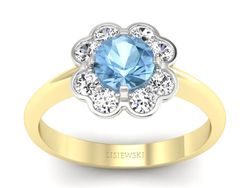 Pierścionek topaz i brylanty białe i żółte złoto - p16250zba