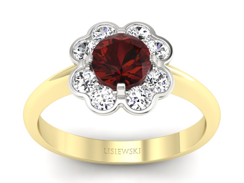 Pierścionek z diamentami i granatem złoto 585 - p16250zbgr - 1