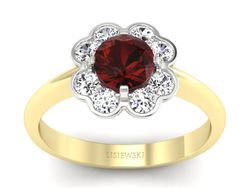 Pierścionek z diamentami i granatem złoto 585 - p16250zbgr