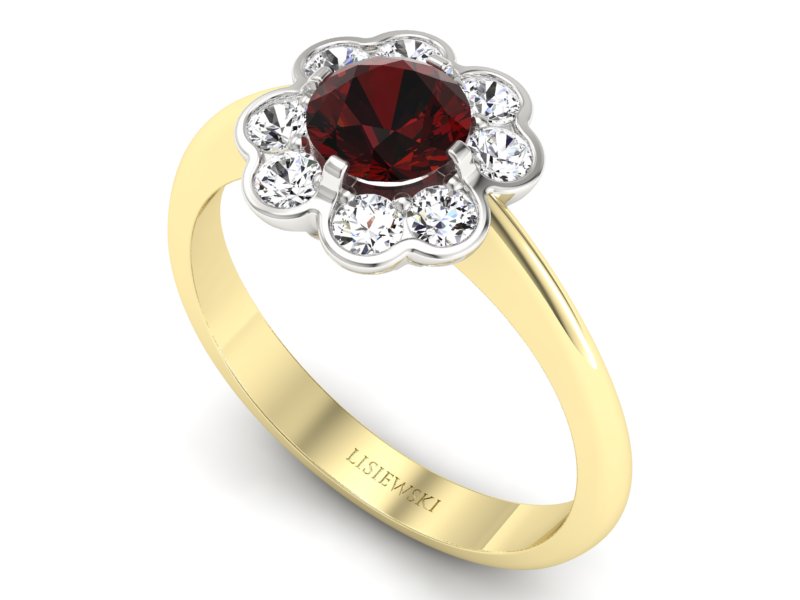 Pierścionek z diamentami i granatem złoto 585 - p16250zbgr - 3