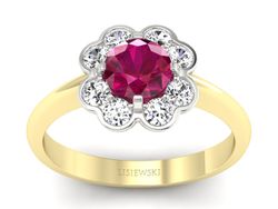 Pierścionek z rubinem i diamentami złoto 585 - p16250zbr