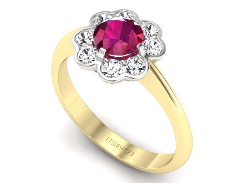 Pierścionek z rubinem i diamentami złoto 585 - p16250zbr - 3