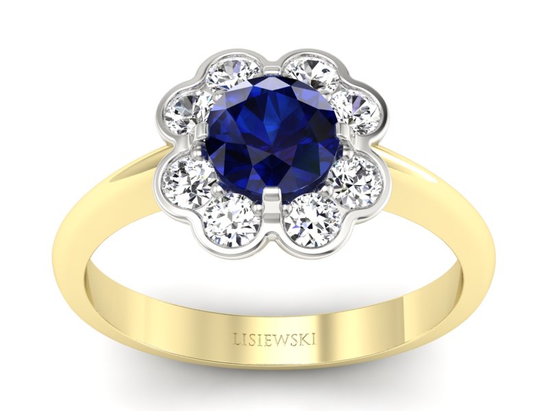 Pierścionek szafir i diamenty żółte białe złoto - p16250zbsz - 1