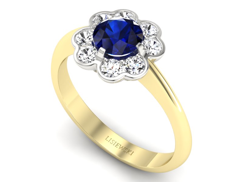 Pierścionek szafir i diamenty żółte białe złoto - p16250zbsz - 3
