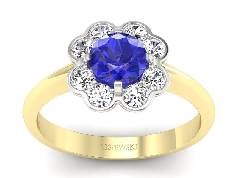 Pierścionek szafir i diament żółte białe złoto - p16250zbszc - 1