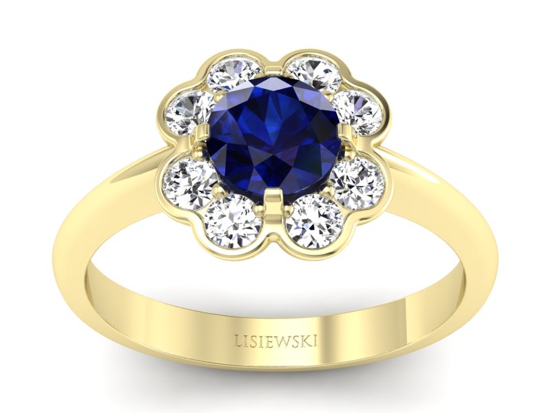 Złoty Pierścionek z szafirem i diamentami - p16250zsz - 1