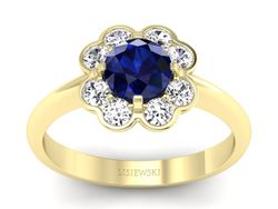 Złoty Pierścionek z szafirem i diamentami - p16250zsz