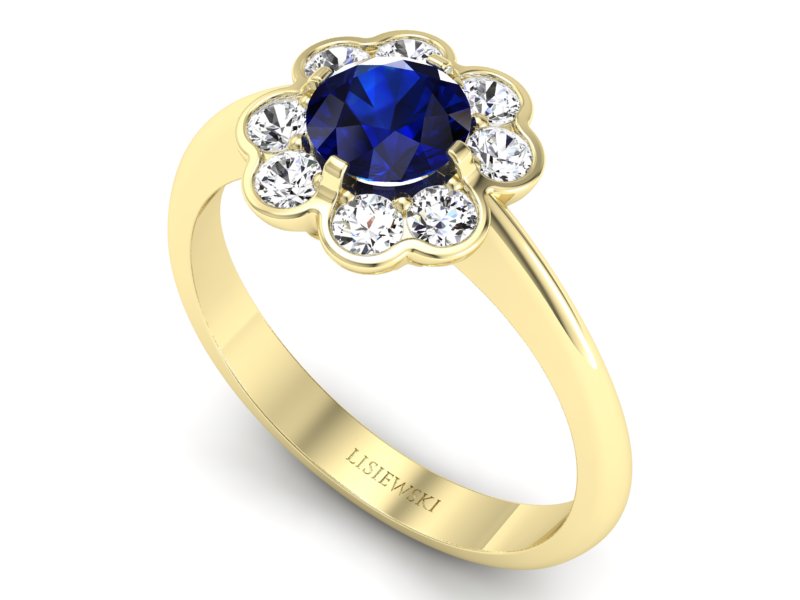 Złoty Pierścionek z szafirem i diamentami - p16250zsz - 3