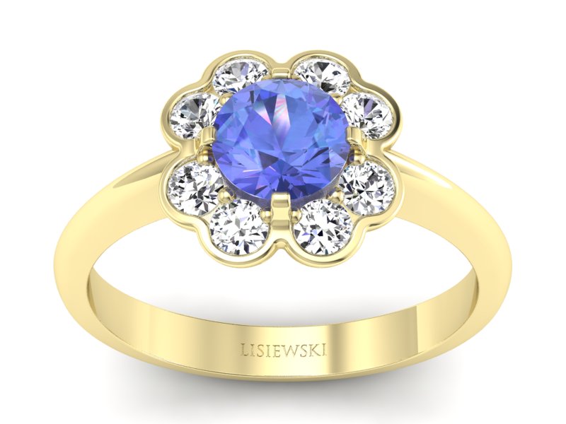 Pierścionek z tanzanitem i diamentami żółte złoto - p16250zt - 1