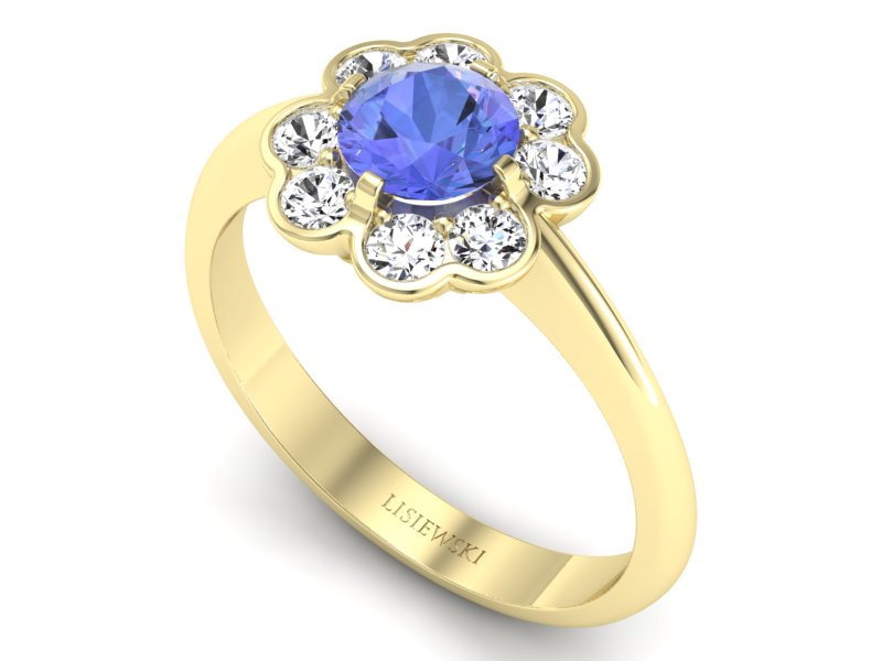Pierścionek z tanzanitem i diamentami żółte złoto - p16250zt - 3