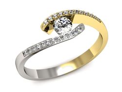 Pierścionek z diamentami żółte i białe złoto 585 - p16257zb