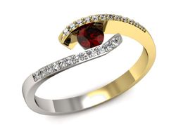 Pierścionek z diamentami i granatem złoto 585 - p16257zbgr