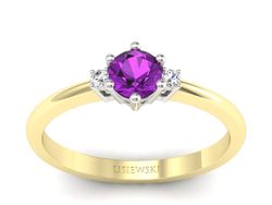 Złoty Pierścionek ametyst brylanty złoto 585 - p16258zbat