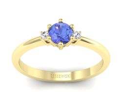 Pierścionek żółte złoto z tanzanitem z brylantami - p16258zt