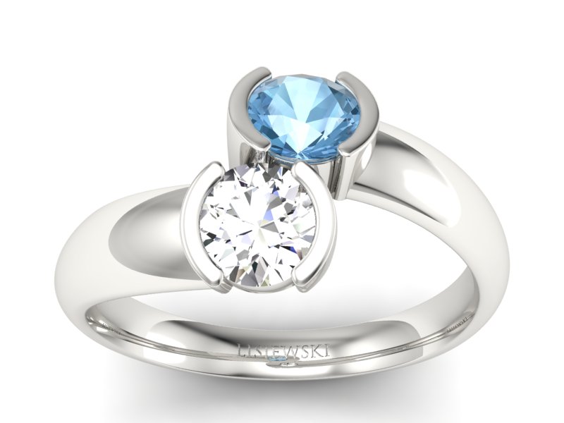 Złoty pierścionek z brylantem i topazem - p16266ba - 1