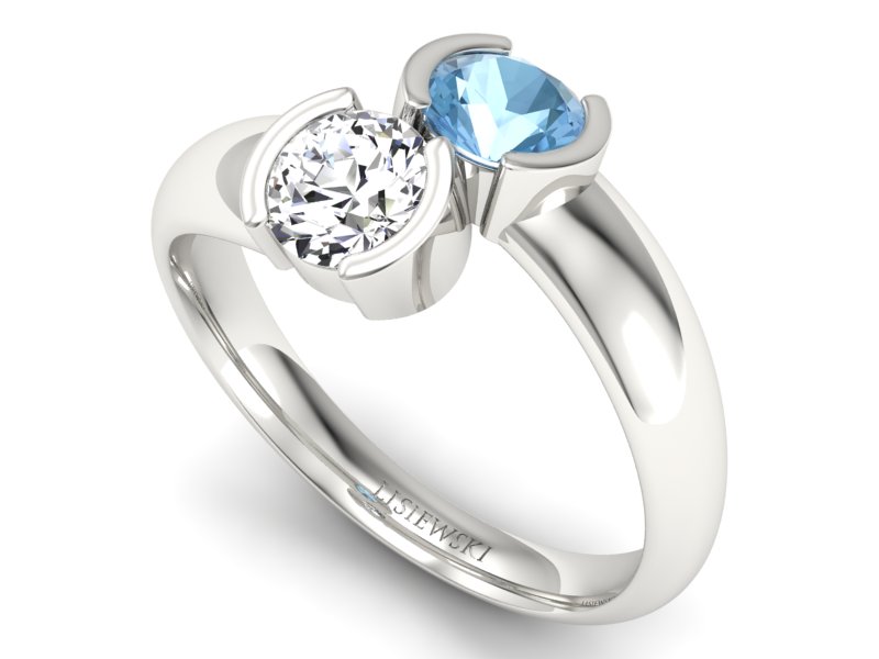 Złoty pierścionek z brylantem i topazem - p16266ba - 3