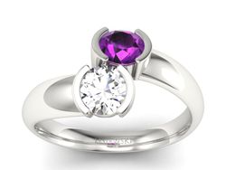 Pierścionek z brylantem i ametystem białe złoto - p16266bat