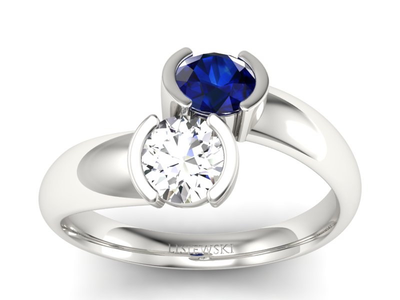 Złoty pierścionek z brylantem i szafirem - p16266bsz - 1