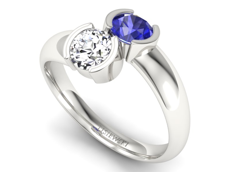 Pierścionek z szafirem i brylantem białe złoto - p16266bszc - 3