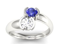 Pierścionek z szafirem i brylantem białe złoto - p16266bszc