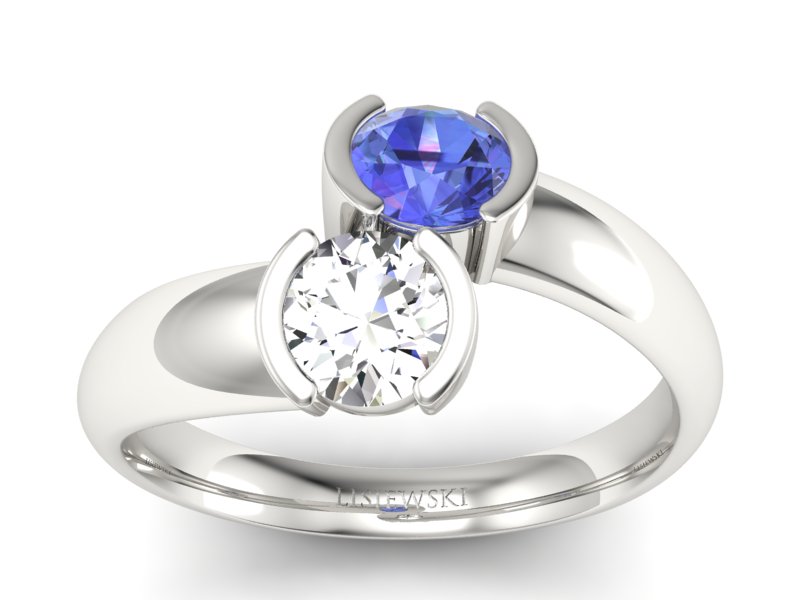 Pierścionek z tanzanitem i brylantami białe złoto - p16266bt - 1