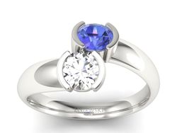 Pierścionek z tanzanitem i brylantami białe złoto - p16266bt