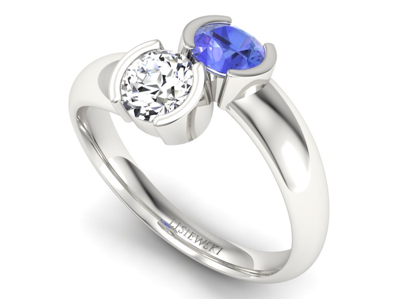 Pierścionek z tanzanitem i brylantami białe złoto - p16266bt - 3
