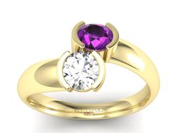 Pierścionek z brylantem i ametystem żółte złoto - p16266zat