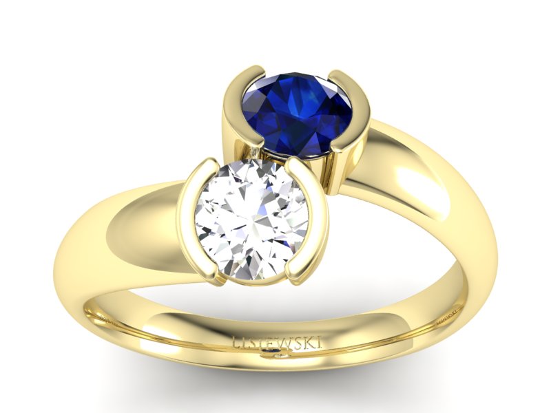 Złoty pierścionek brylant z szafirem żółte złoto - p16266zsz - 1