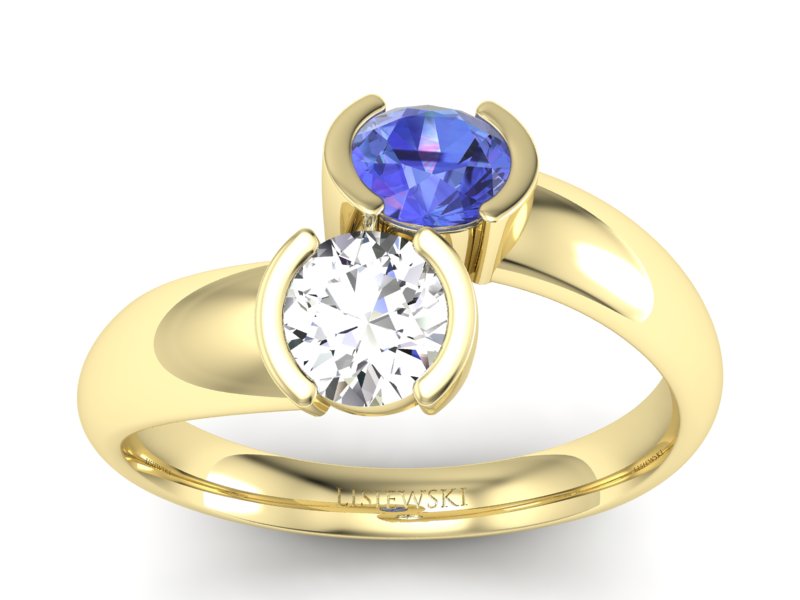 Pierścionek brylant z tanzanitem żółte złoto - p16266zt - 1