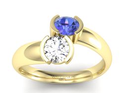 Pierścionek brylant z tanzanitem żółte złoto - p16266zt