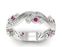 Obrączka białe złoto z rubinami z brylantami 585 - p16271br