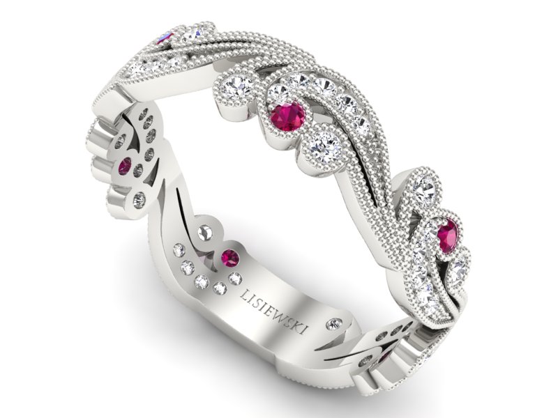 Obrączka białe złoto z rubinami z brylantami - p16271br - 3